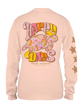 ? "Happy Days" Retro Sea Turtle Long Sleeve Tee with Real-Time Tracking QR Code ??