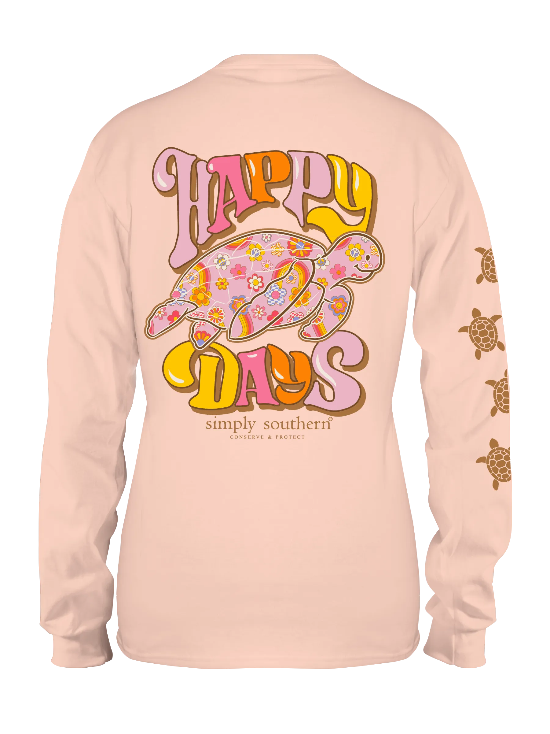 ? "Happy Days" Retro Sea Turtle Long Sleeve Tee with Real-Time Tracking QR Code ??