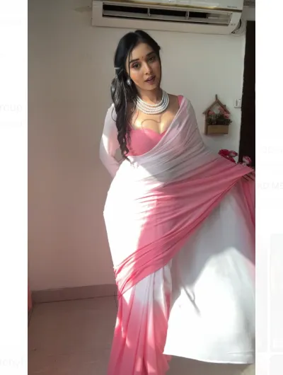 1 Min Ready to Wear Pink White Stitched Saree