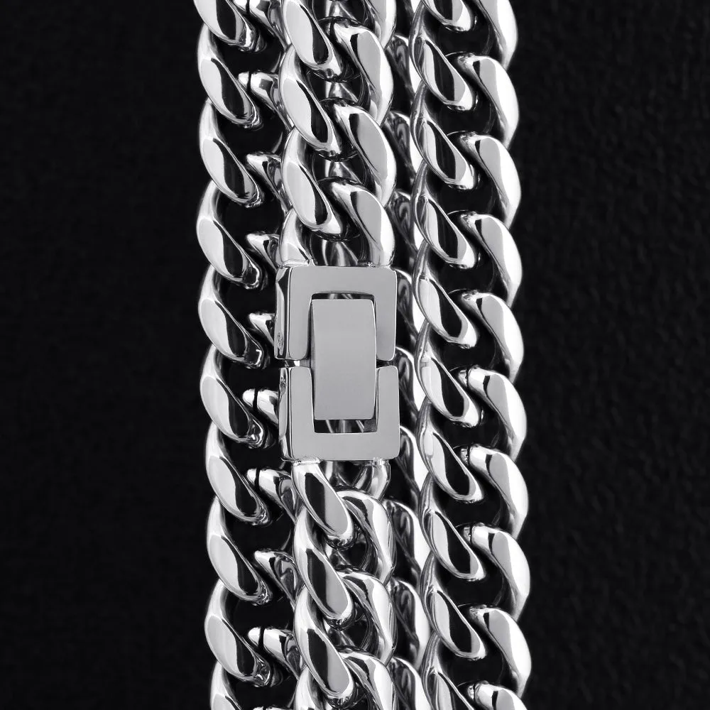 10mm Cuban Link Chain in White Gold for Men's Necklace KRKC