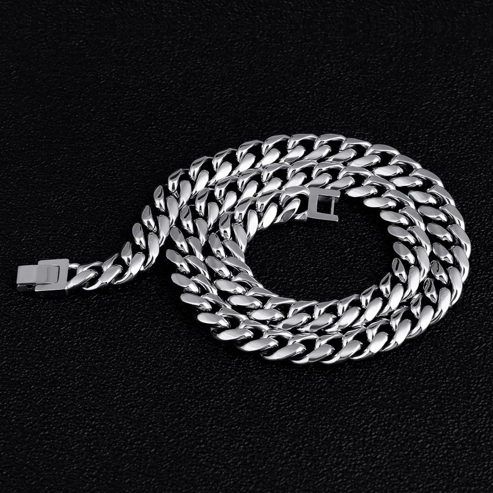 10mm Cuban Link Chain in White Gold for Men's Necklace KRKC