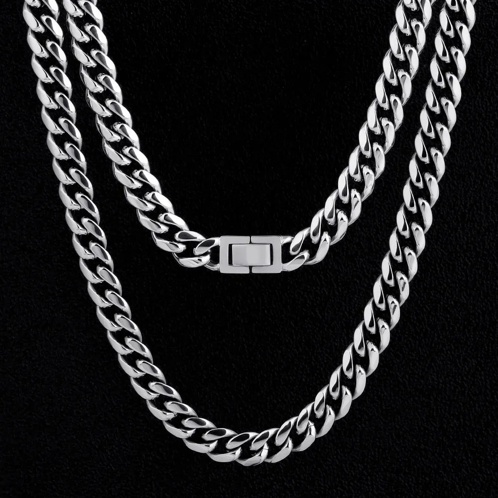 10mm Cuban Link Chain in White Gold for Men's Necklace KRKC