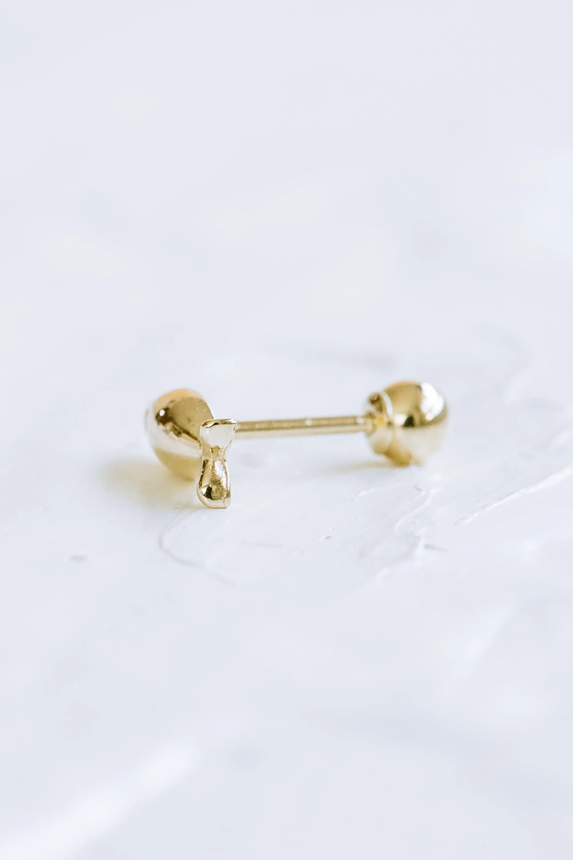 14K GOLD JEWELRY MINIMALIST DELICATE CZ BOLD FISH BARBELL EAR STUD EARRING PIERCING