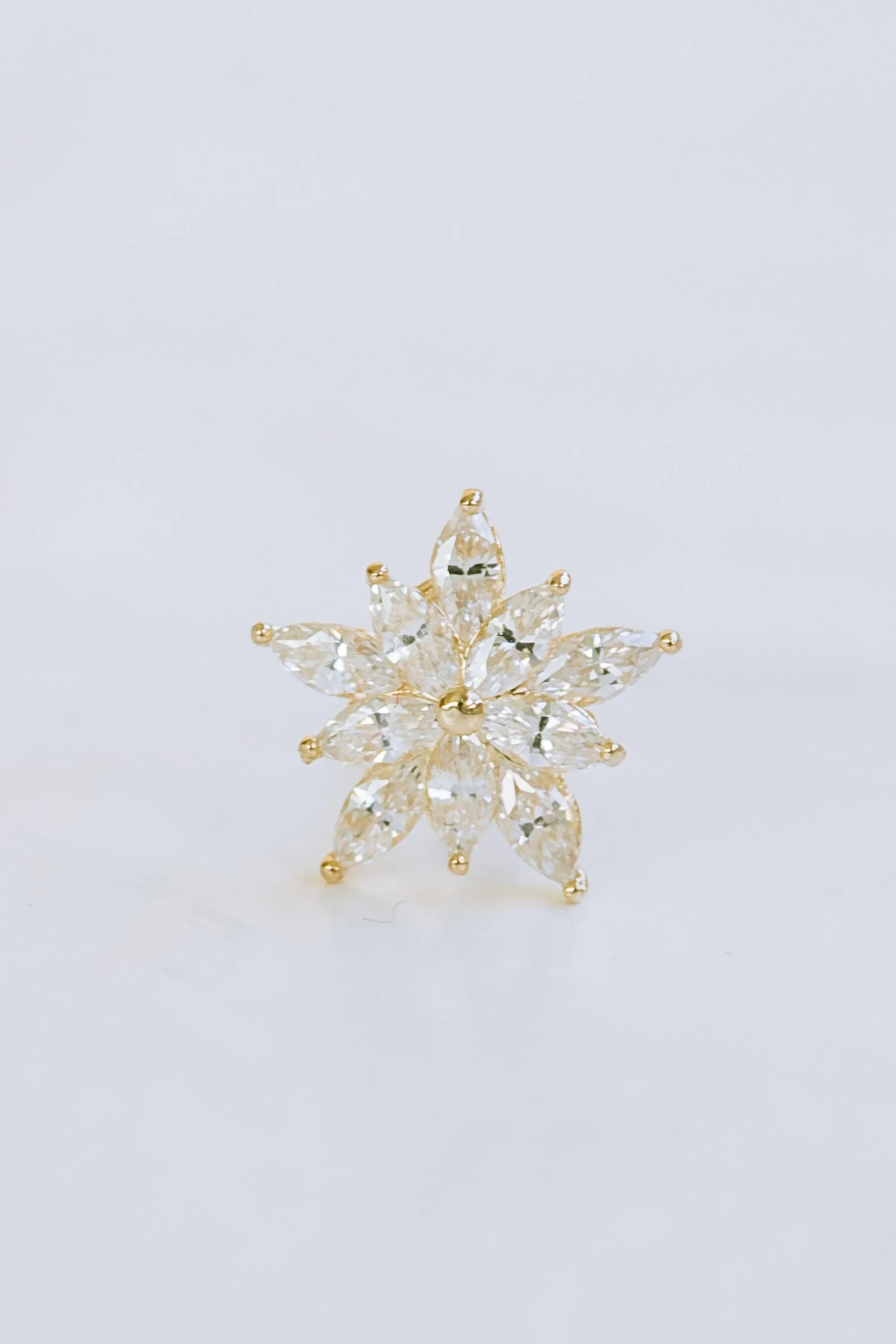 14K GOLD JEWELRY MINIMALIST DELICATE CZ SNOWFLAKE FLOWER BARBELL EAR STUD EARRING PIERCING