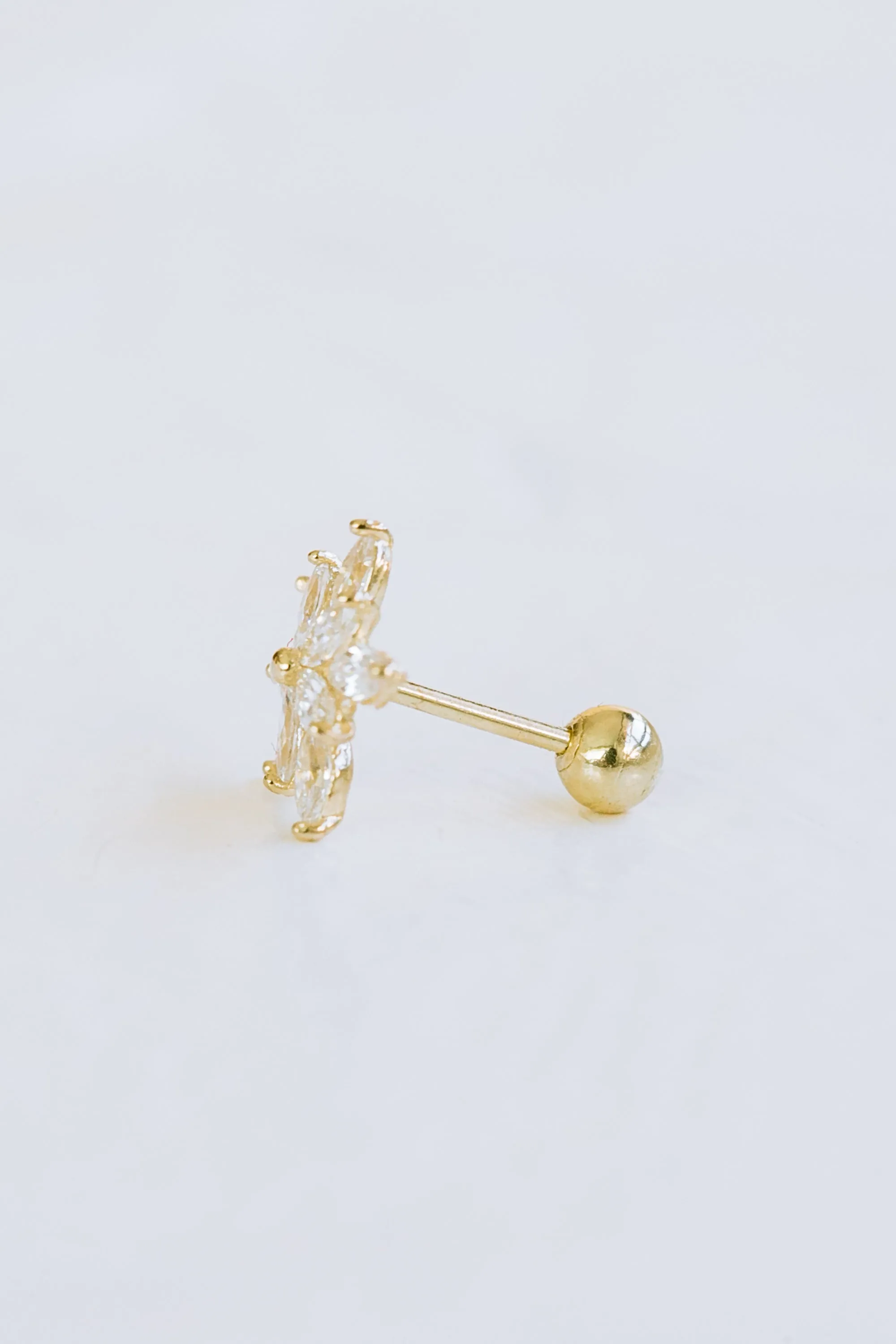 14K GOLD JEWELRY MINIMALIST DELICATE CZ SNOWFLAKE FLOWER BARBELL EAR STUD EARRING PIERCING