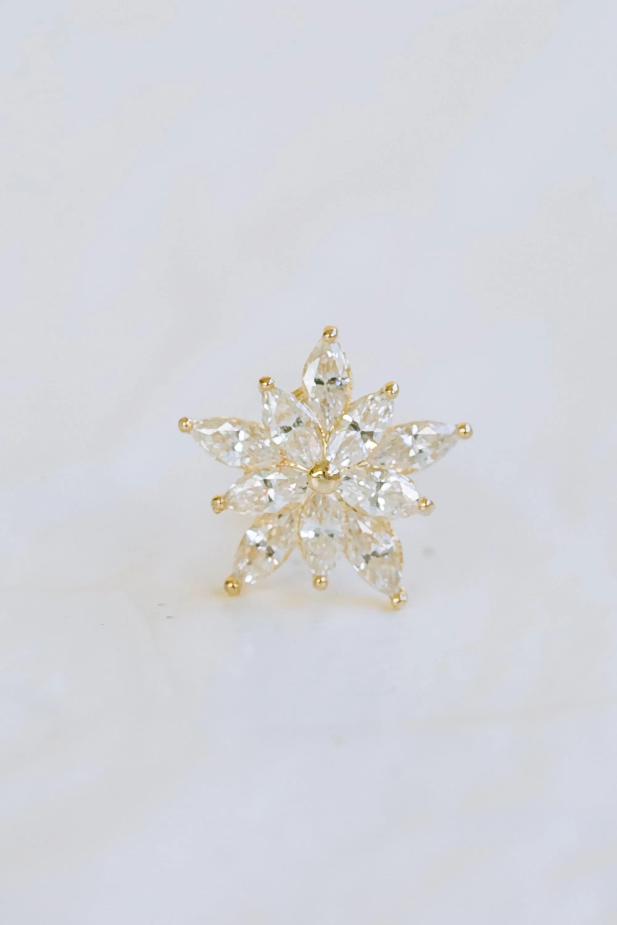 14K GOLD JEWELRY MINIMALIST DELICATE CZ SNOWFLAKE FLOWER BARBELL EAR STUD EARRING PIERCING