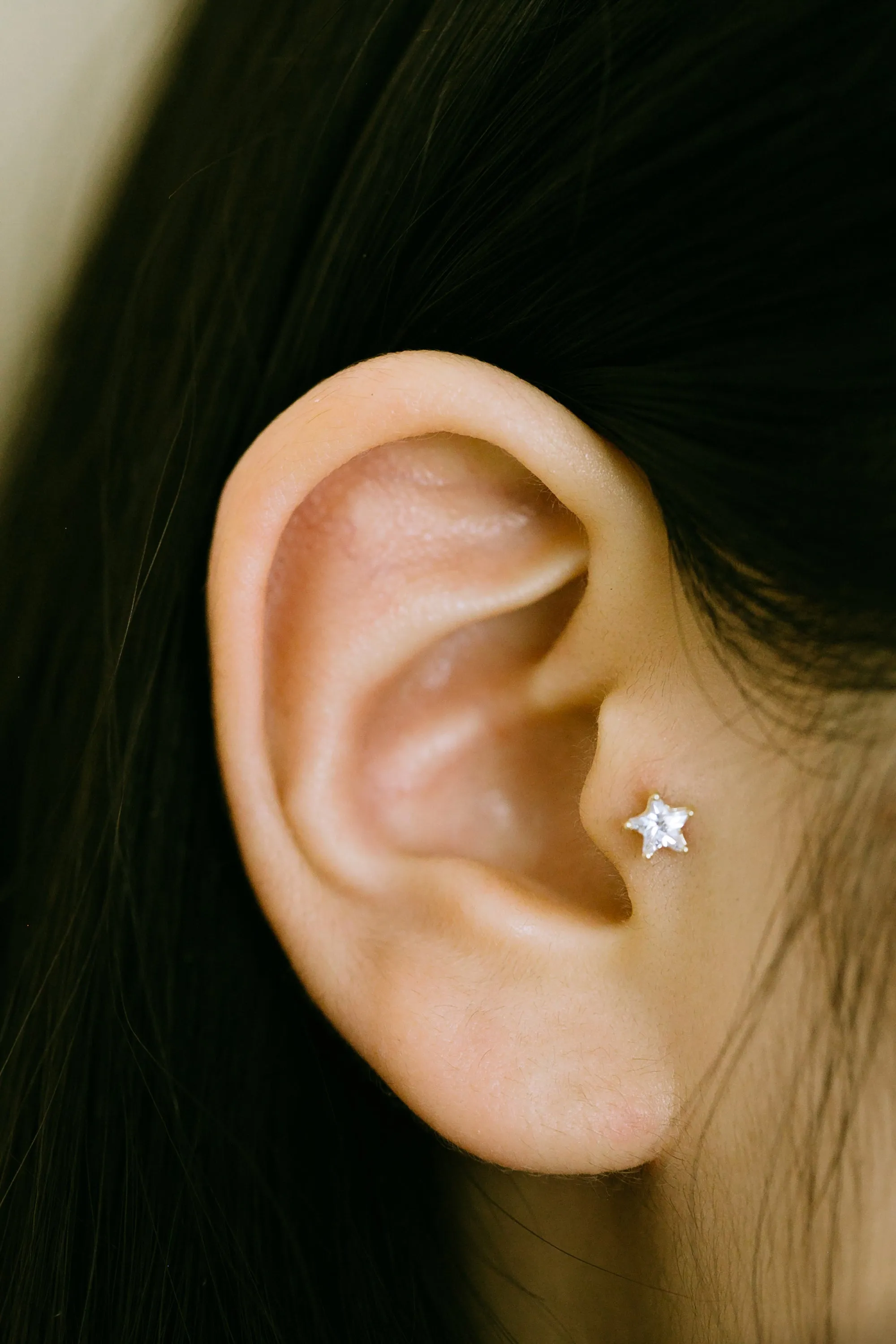 14K GOLD JEWELRY MINIMALIST DELICATE CZ STAR BARBELL EAR STUD EARRING PIERCING