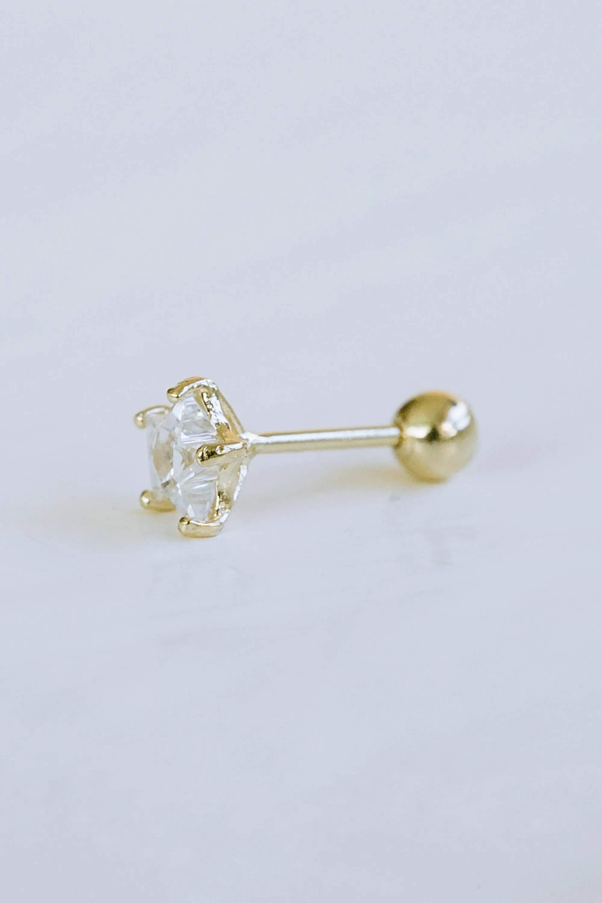 14K GOLD JEWELRY MINIMALIST DELICATE CZ STAR BARBELL EAR STUD EARRING PIERCING