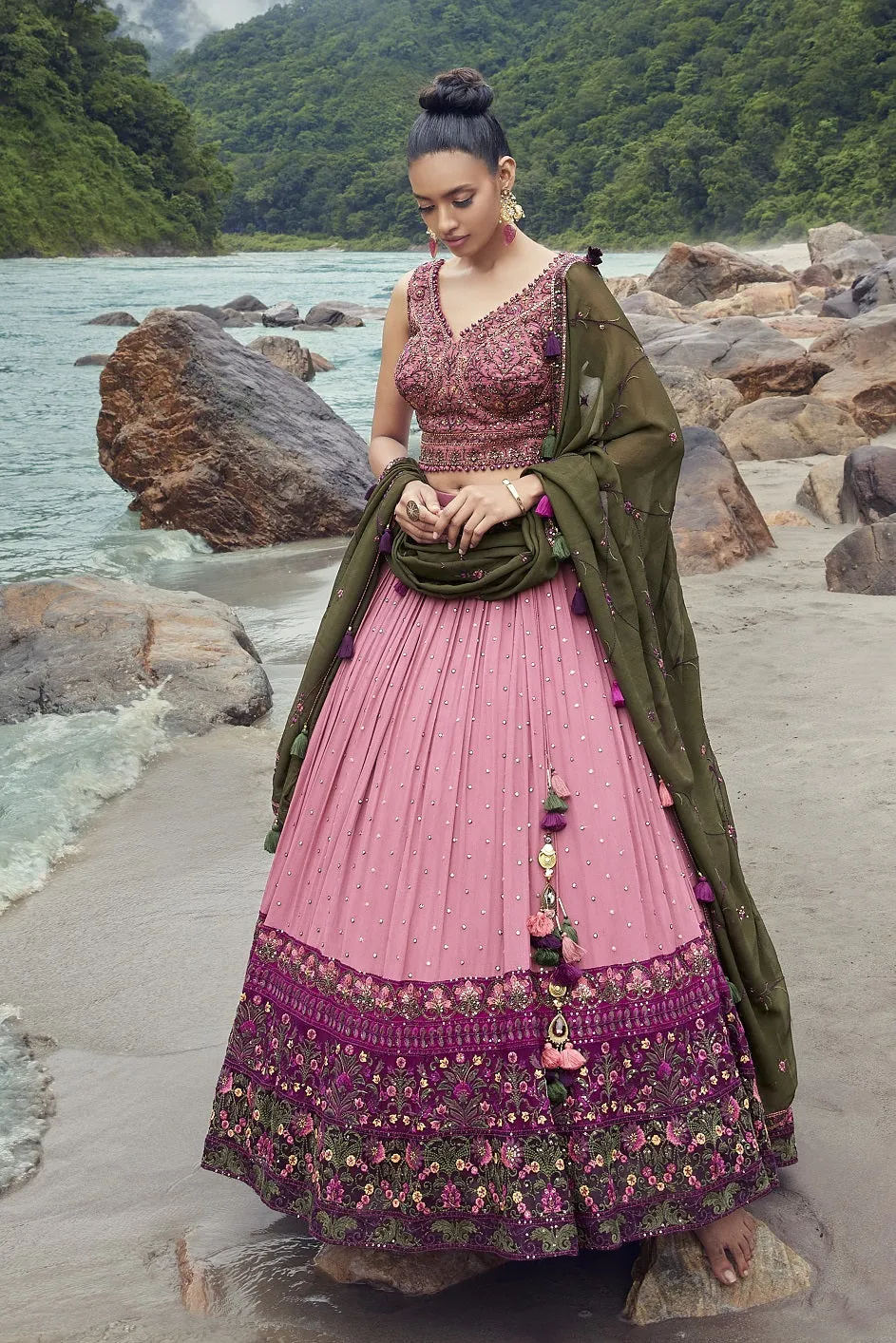 310017-RO Pink Lehenga Choli with Dupatta