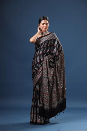 90Z604-RO Black Printed Modal Silk Saree