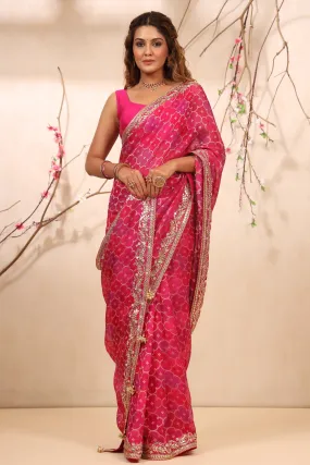 90Z729-NRO Shaded Pink Embroidered Georgette Banarasi Saree