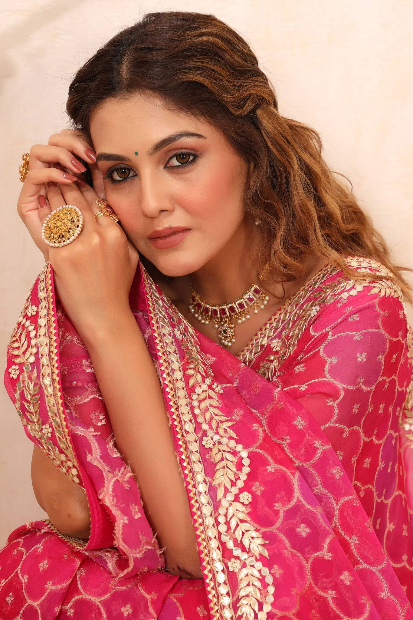 90Z729-NRO Shaded Pink Embroidered Georgette Banarasi Saree