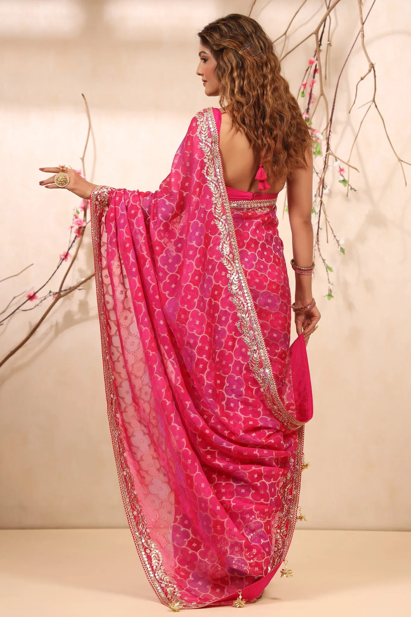 90Z729-NRO Shaded Pink Embroidered Georgette Banarasi Saree