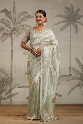 91Z201-RO Pista Green Tissue Silk Saree with Embroidered Blouse