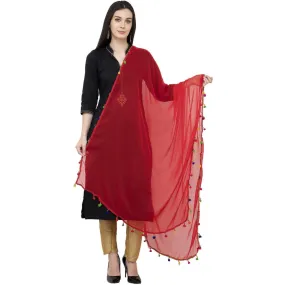 A R Silk Chiffon Multi Pum-2 Regular Dupatta Color Red Dupatta