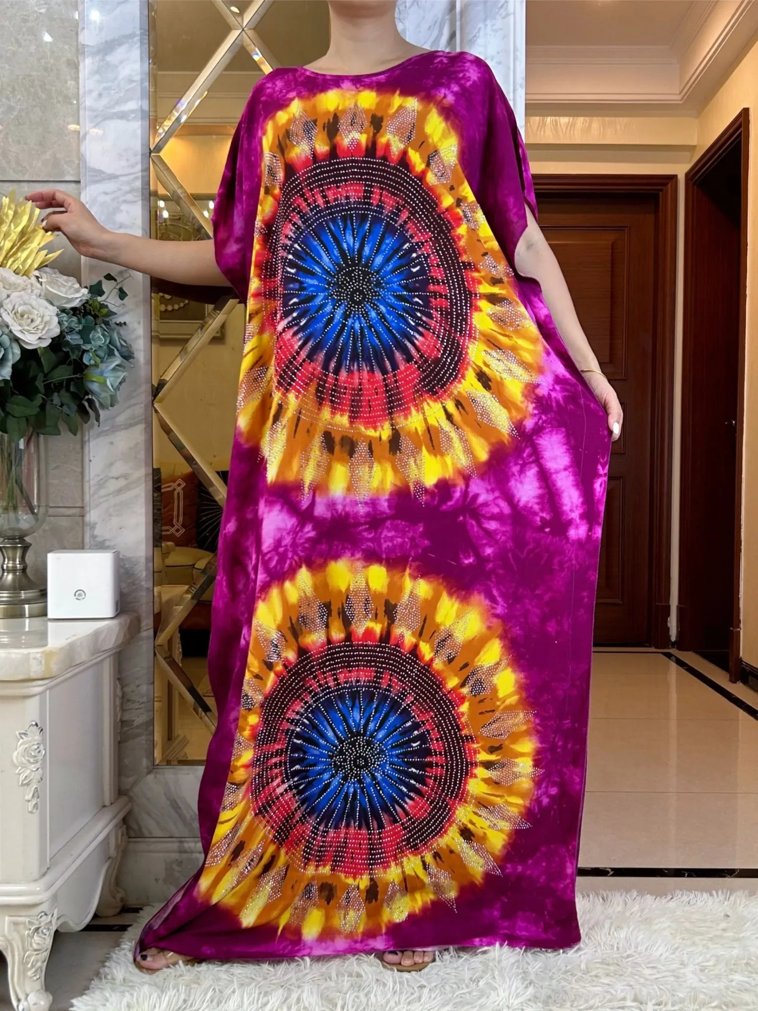 African Summer Abaya Dress: Short Sleeve Dashiki Design with Oversized Floral Scarf