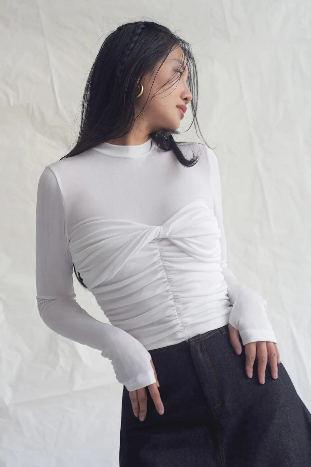 Agatha Runched Long Sleeved Top