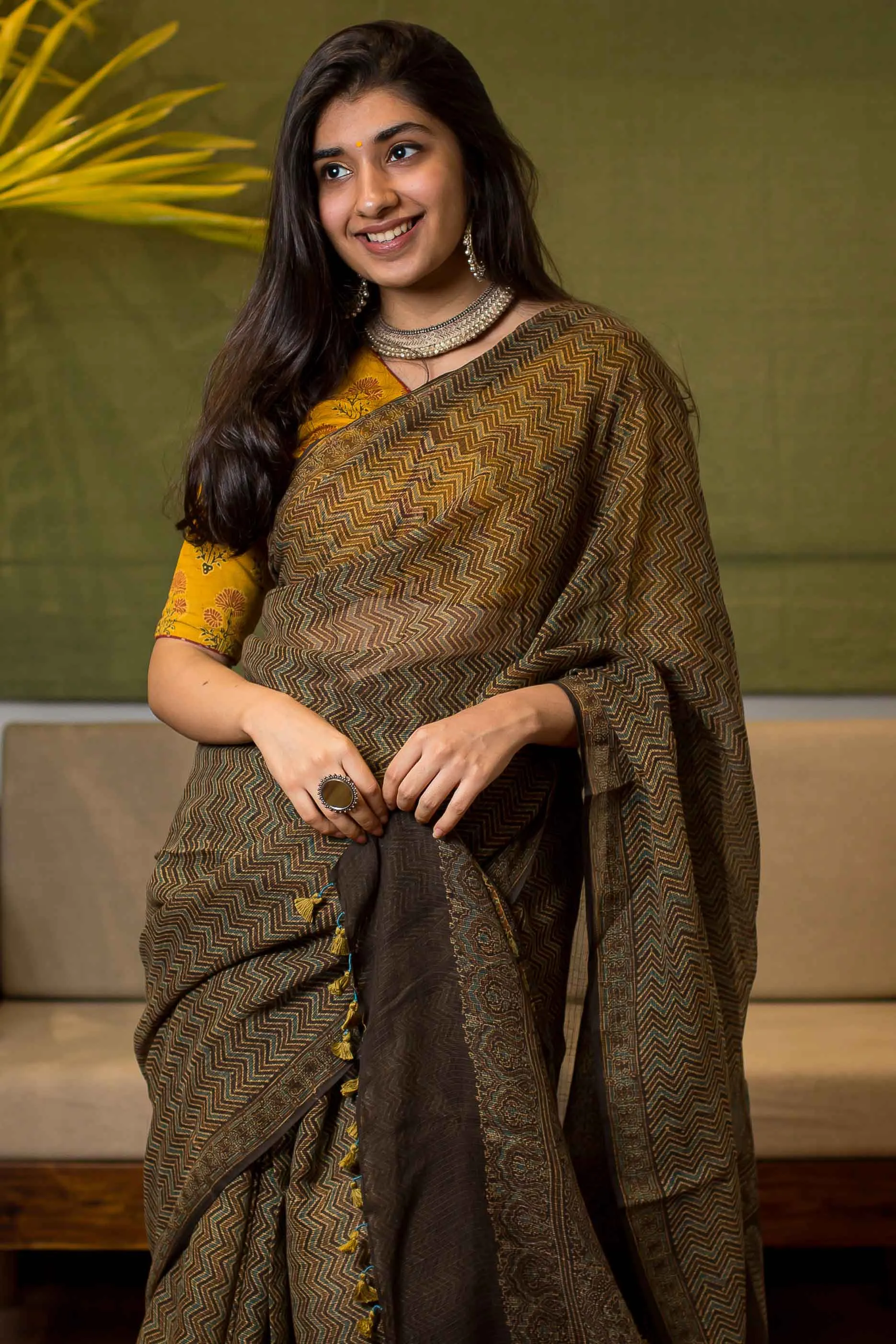 Ajrakh Natural Dyed Kota Doria Saree