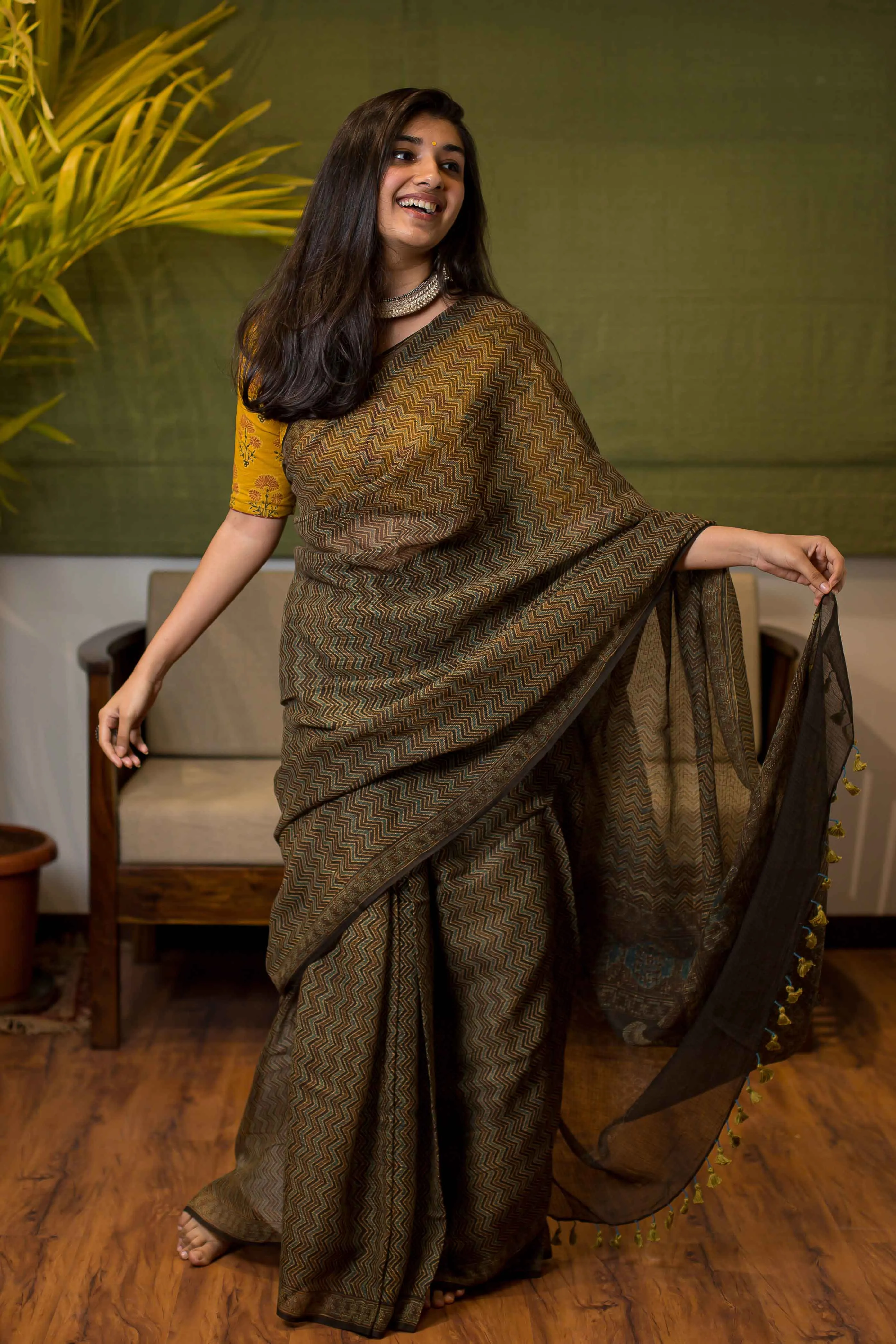 Ajrakh Natural Dyed Kota Doria Saree