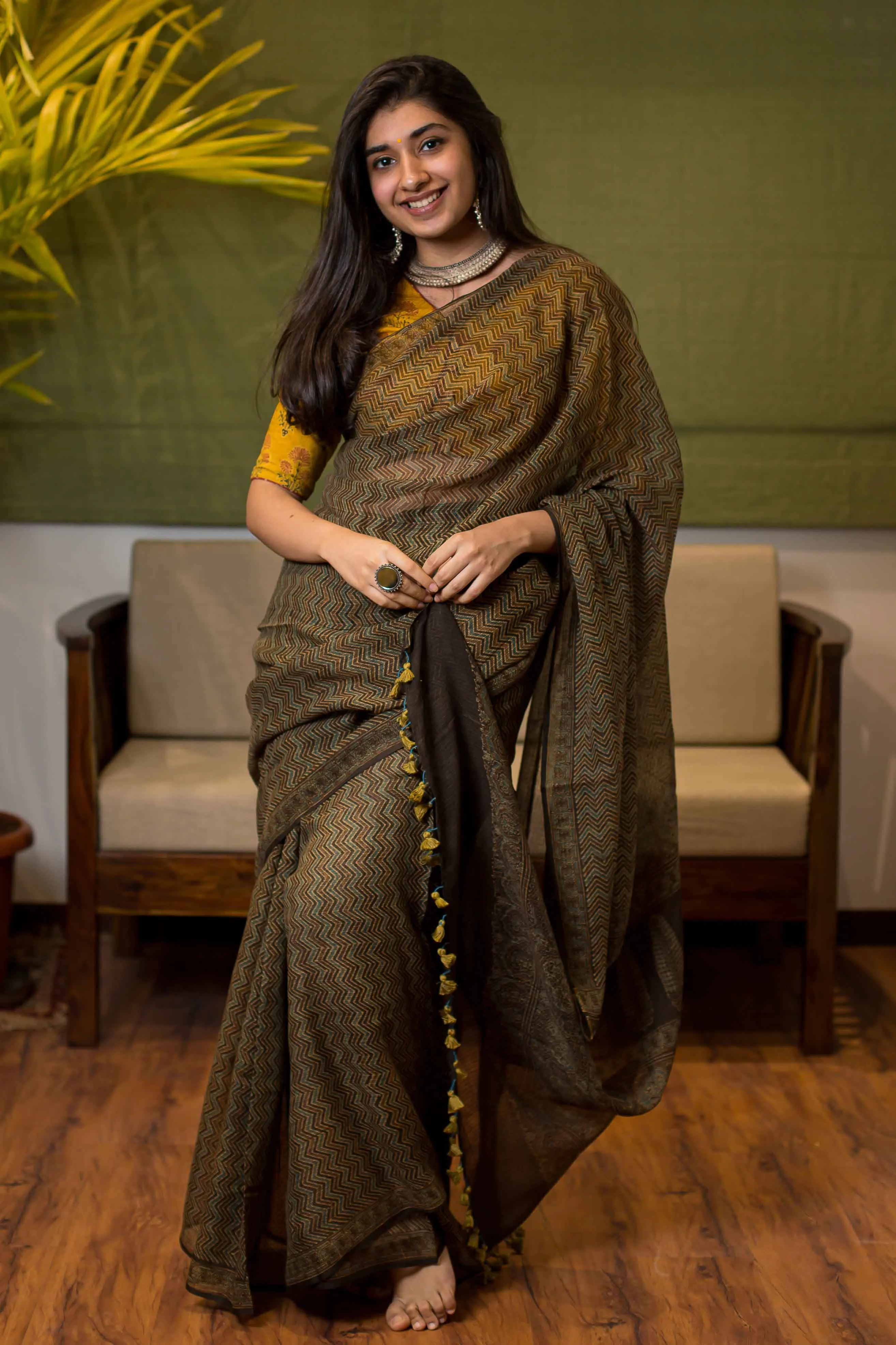 Ajrakh Natural Dyed Kota Doria Saree