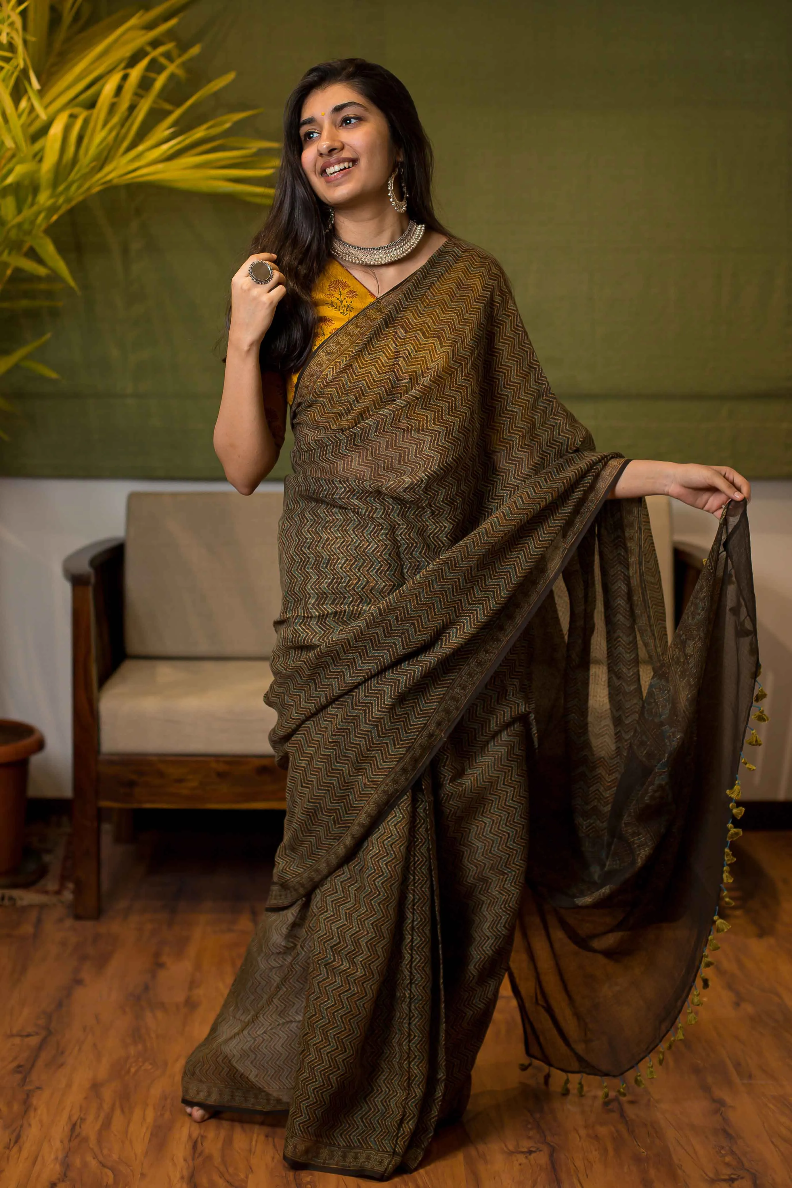 Ajrakh Natural Dyed Kota Doria Saree