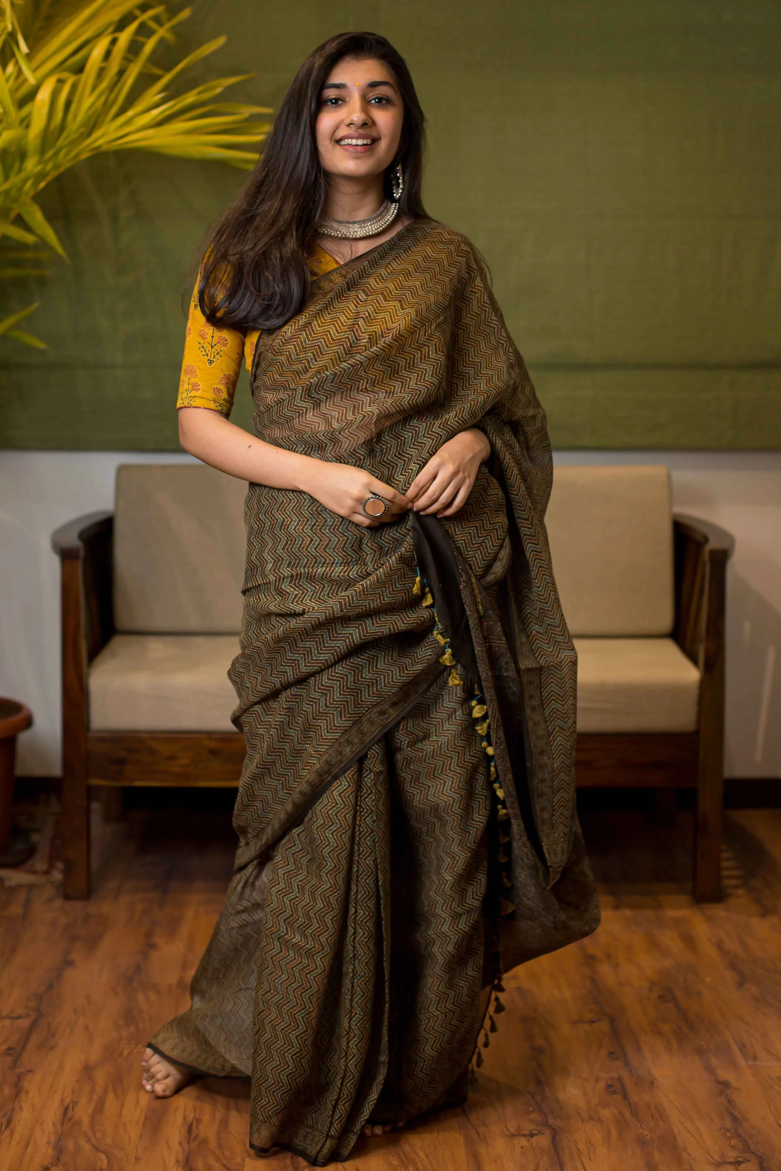 Ajrakh Natural Dyed Kota Doria Saree