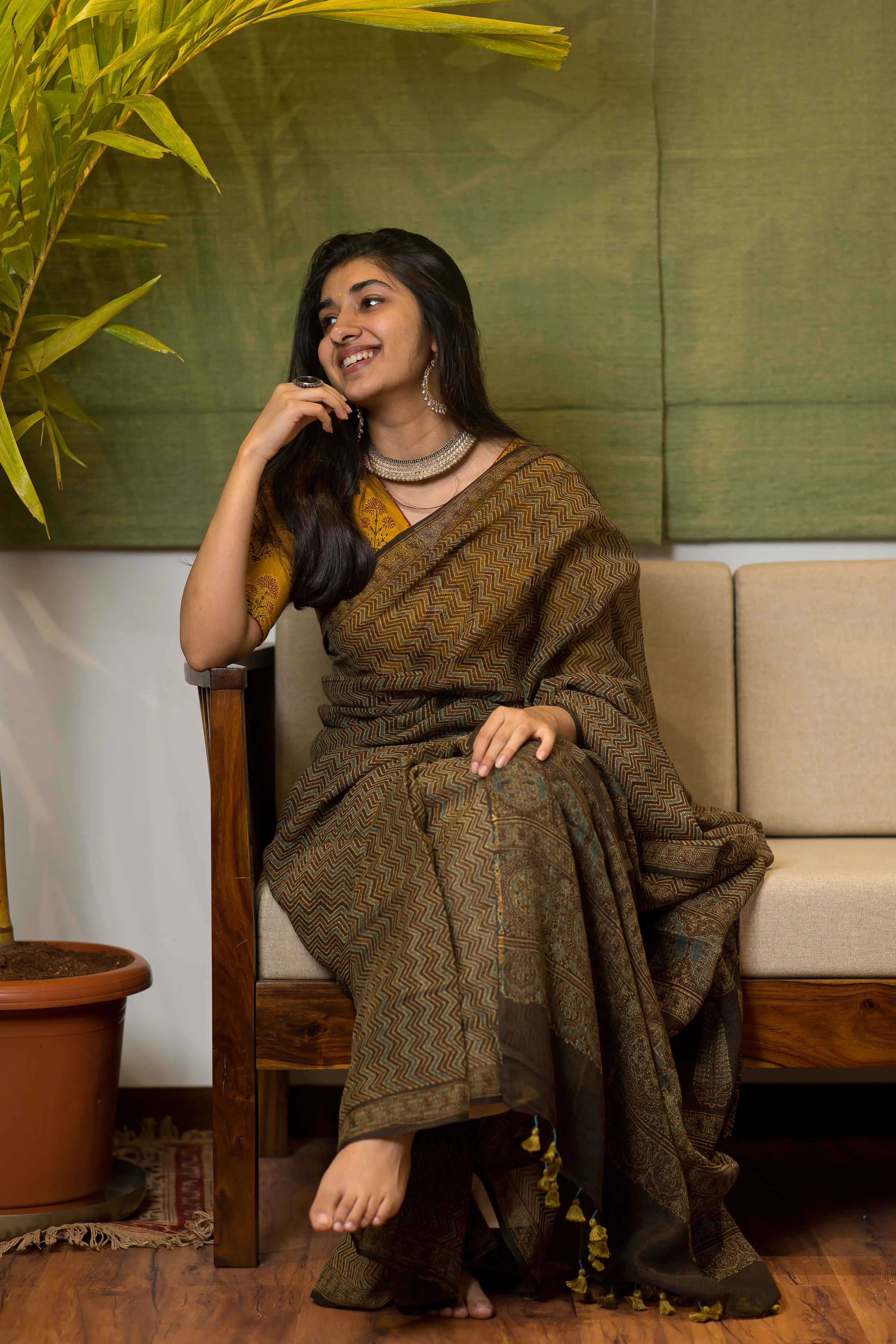 Ajrakh Natural Dyed Kota Doria Saree