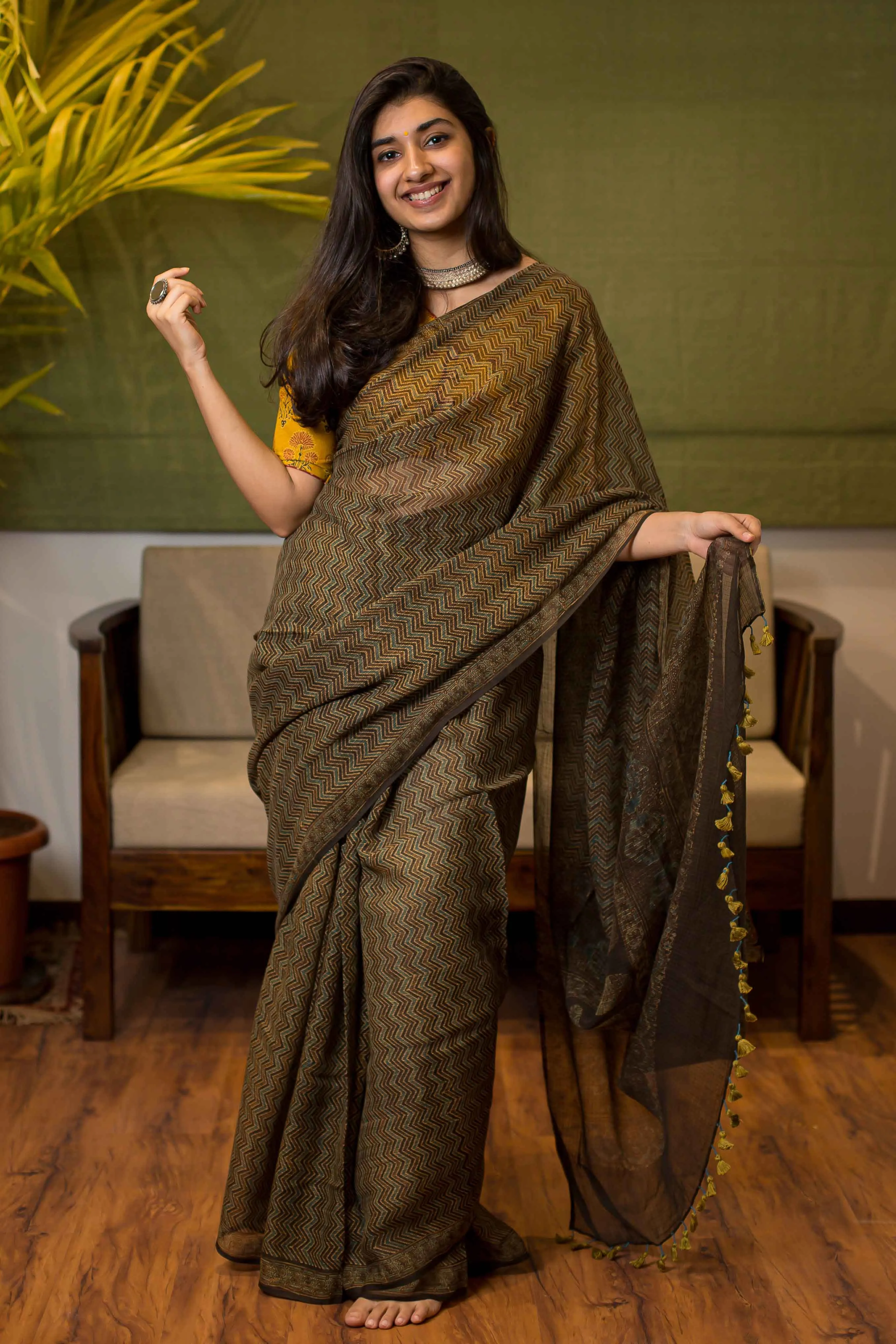 Ajrakh Natural Dyed Kota Doria Saree