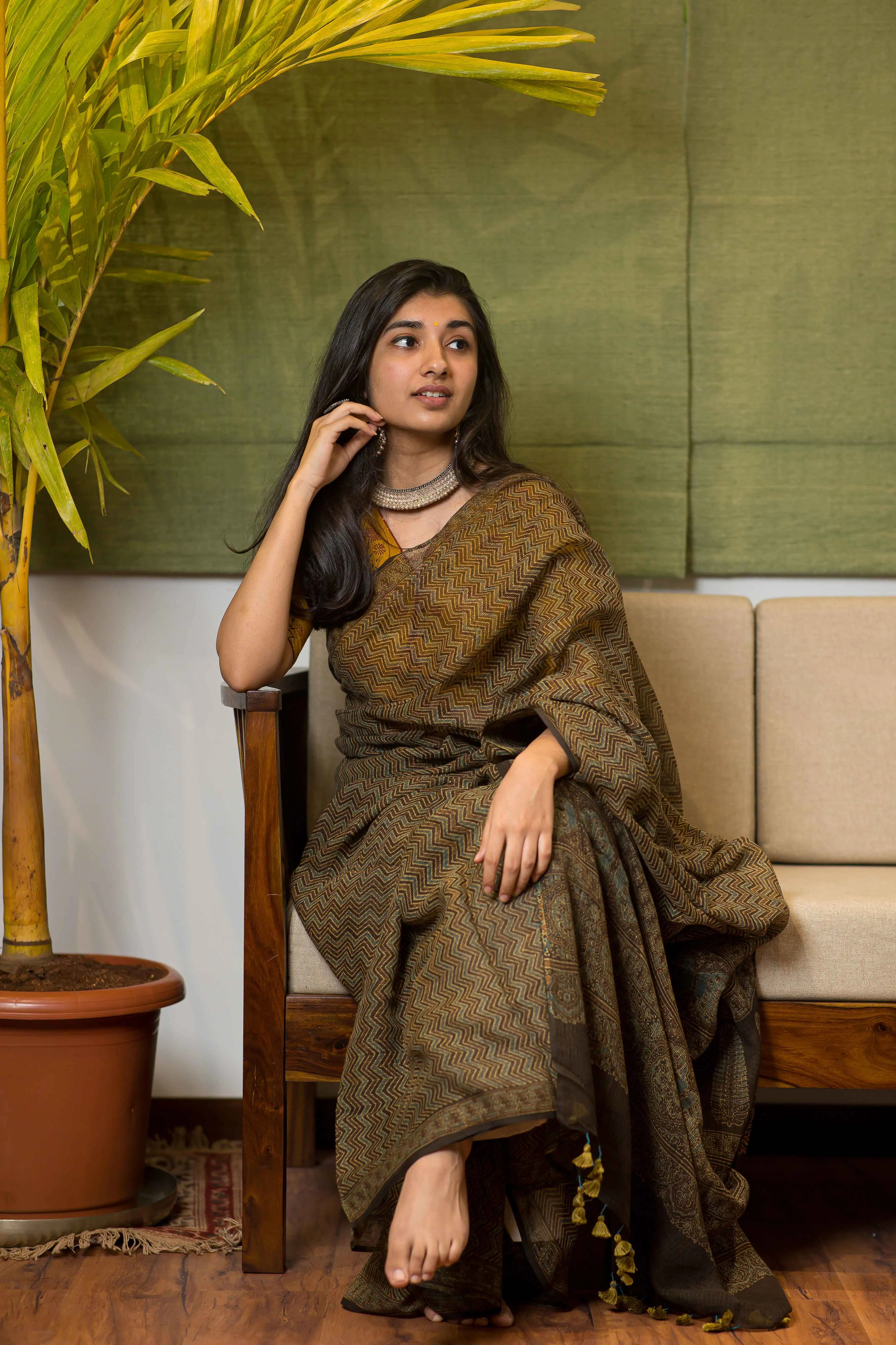 Ajrakh Natural Dyed Kota Doria Saree