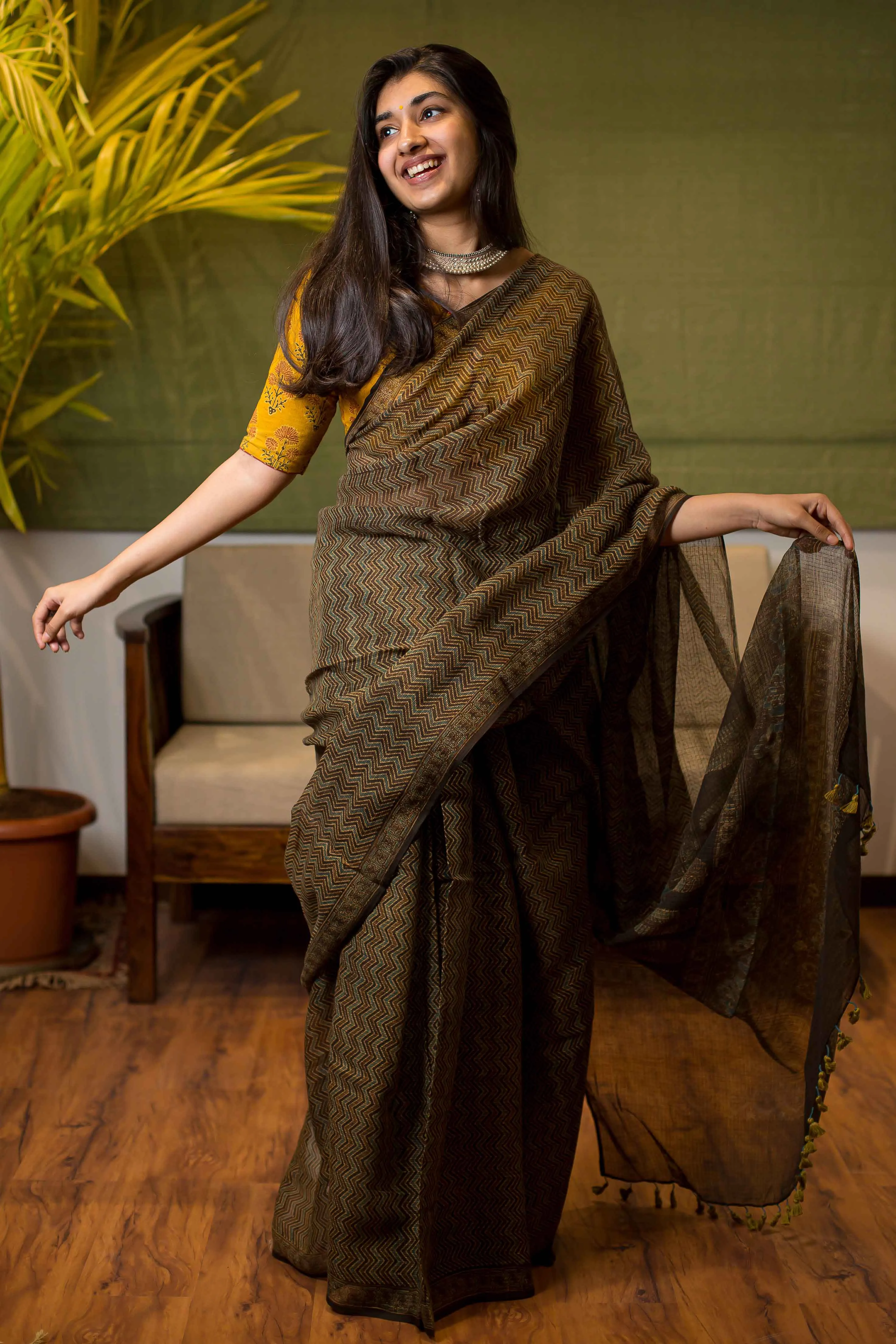 Ajrakh Natural Dyed Kota Doria Saree