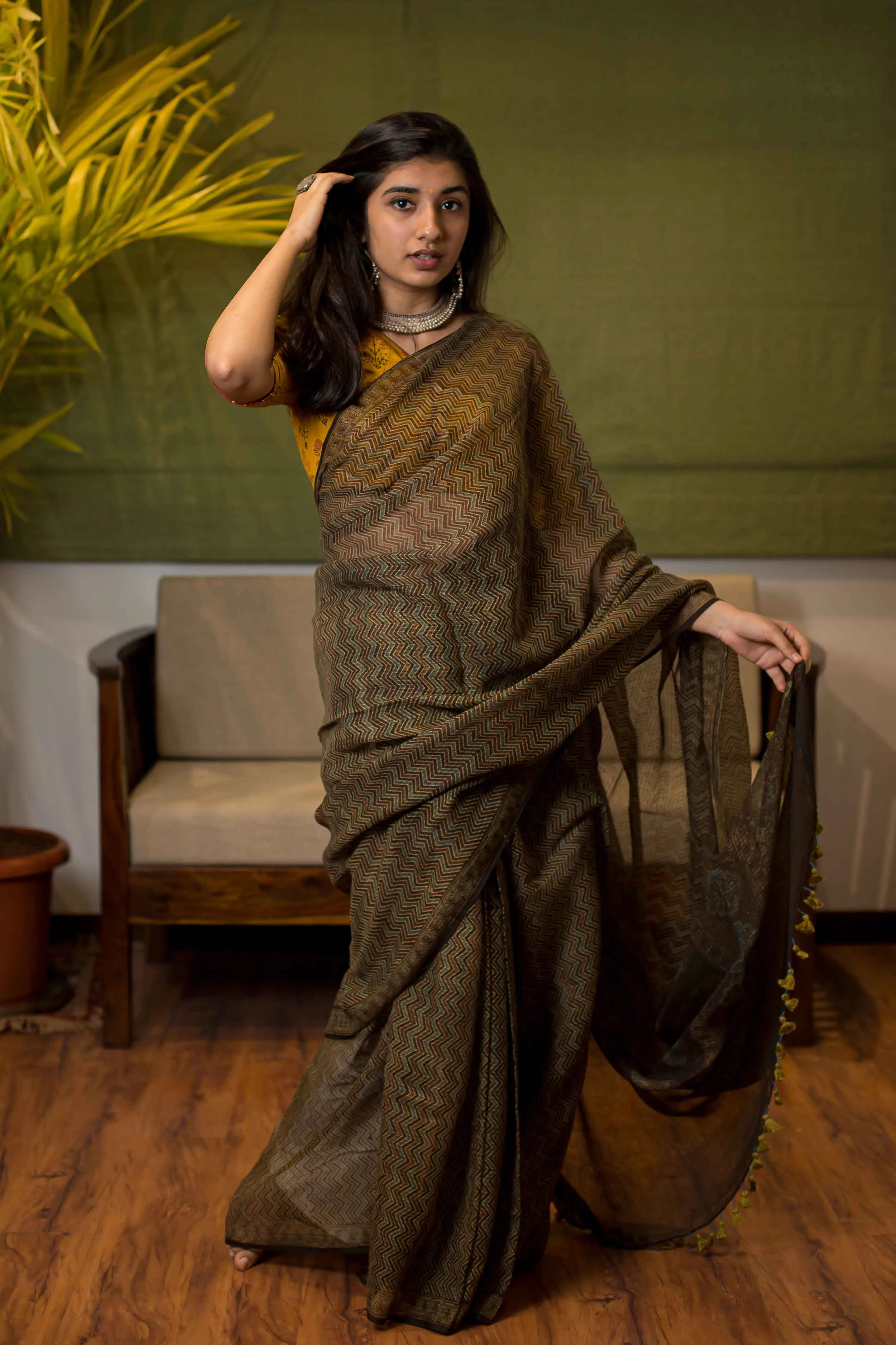 Ajrakh Natural Dyed Kota Doria Saree