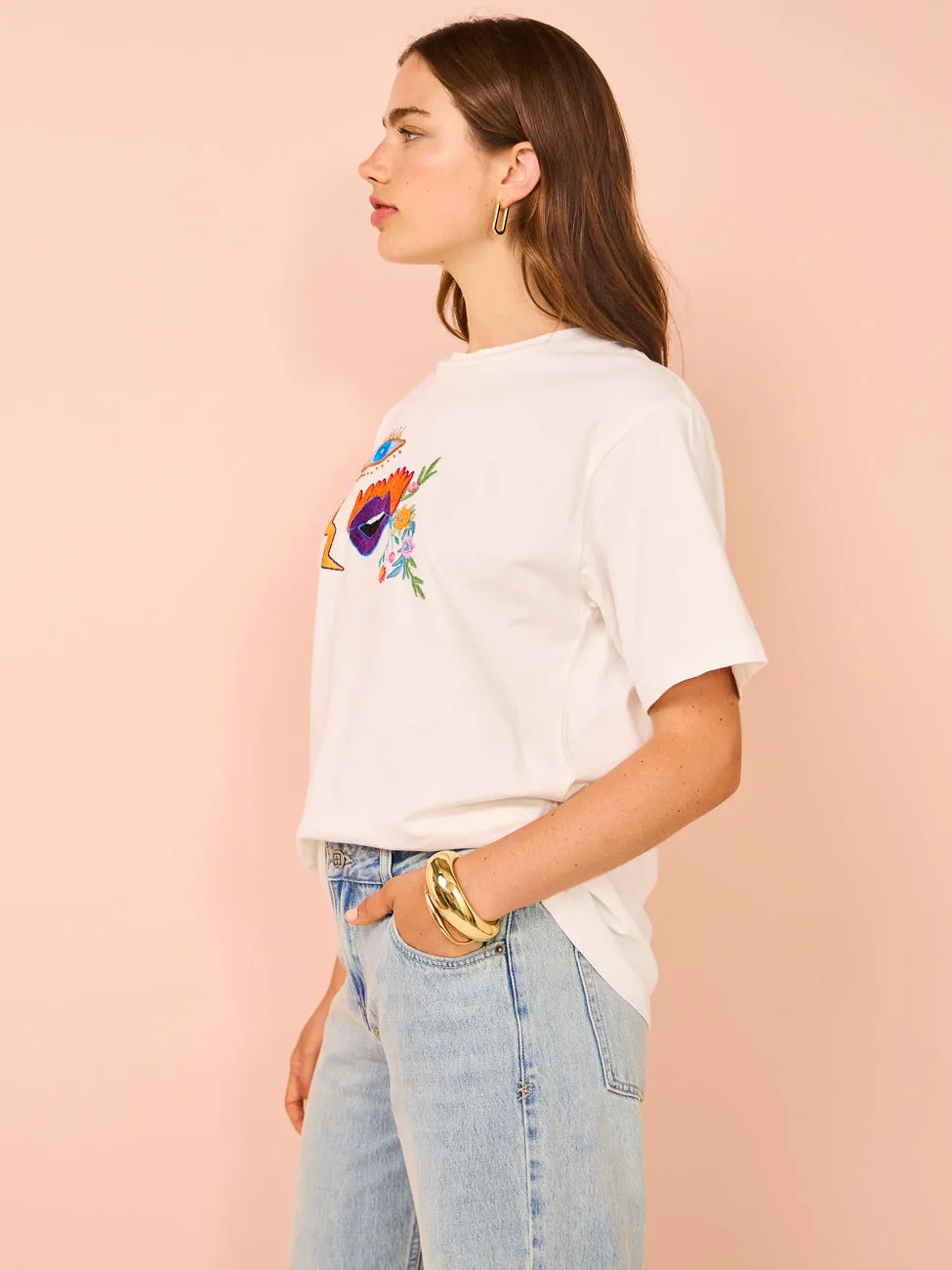 Alemais Meagan Embroidery T-Shirt in Cream