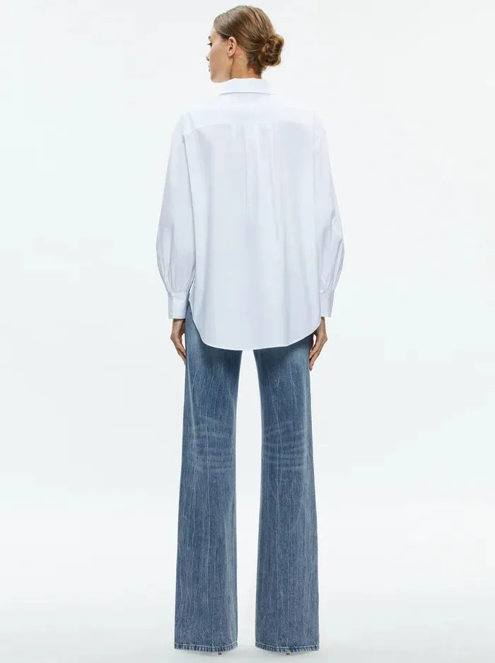 Alice   Olivia - Finely Cropped Button Down - Off White