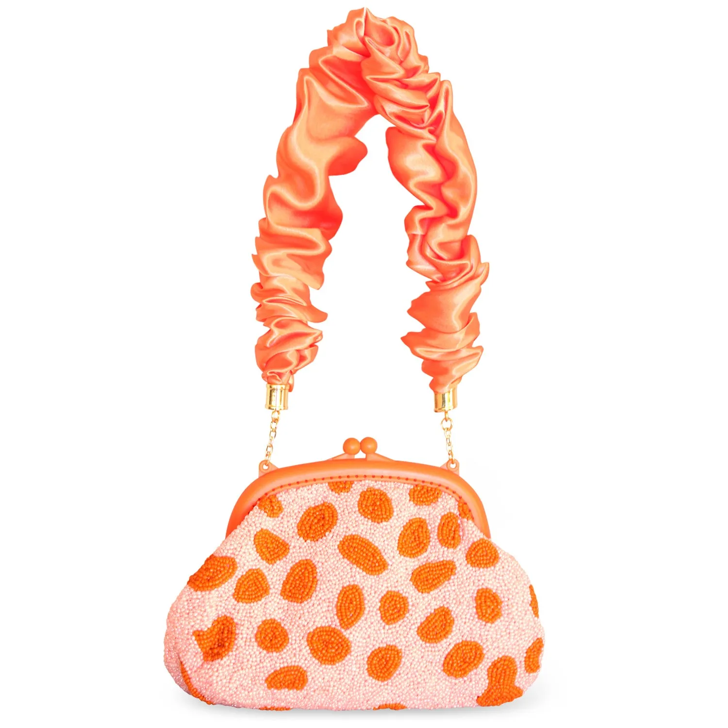 ARNOLDI PEACHPUFF Hand-Beaded Clutch, in Orange & Peach