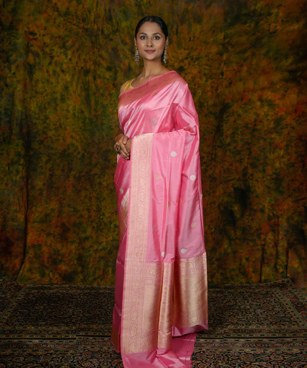 Baby pink silk handwoven banarasi saree