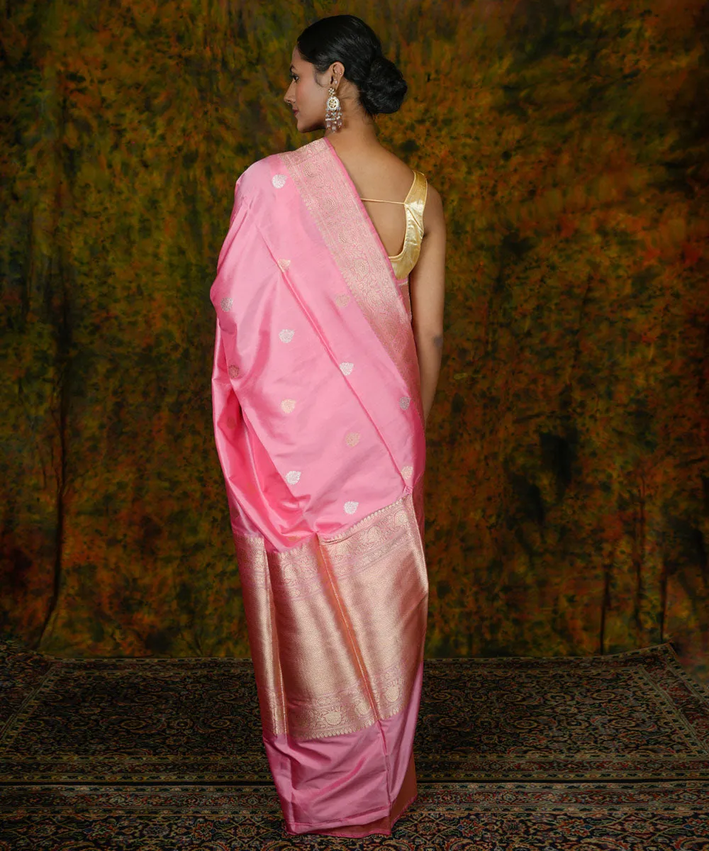 Baby pink silk handwoven banarasi saree