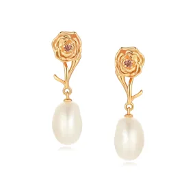 Baroque Pearl Gold Earrings - Carnation