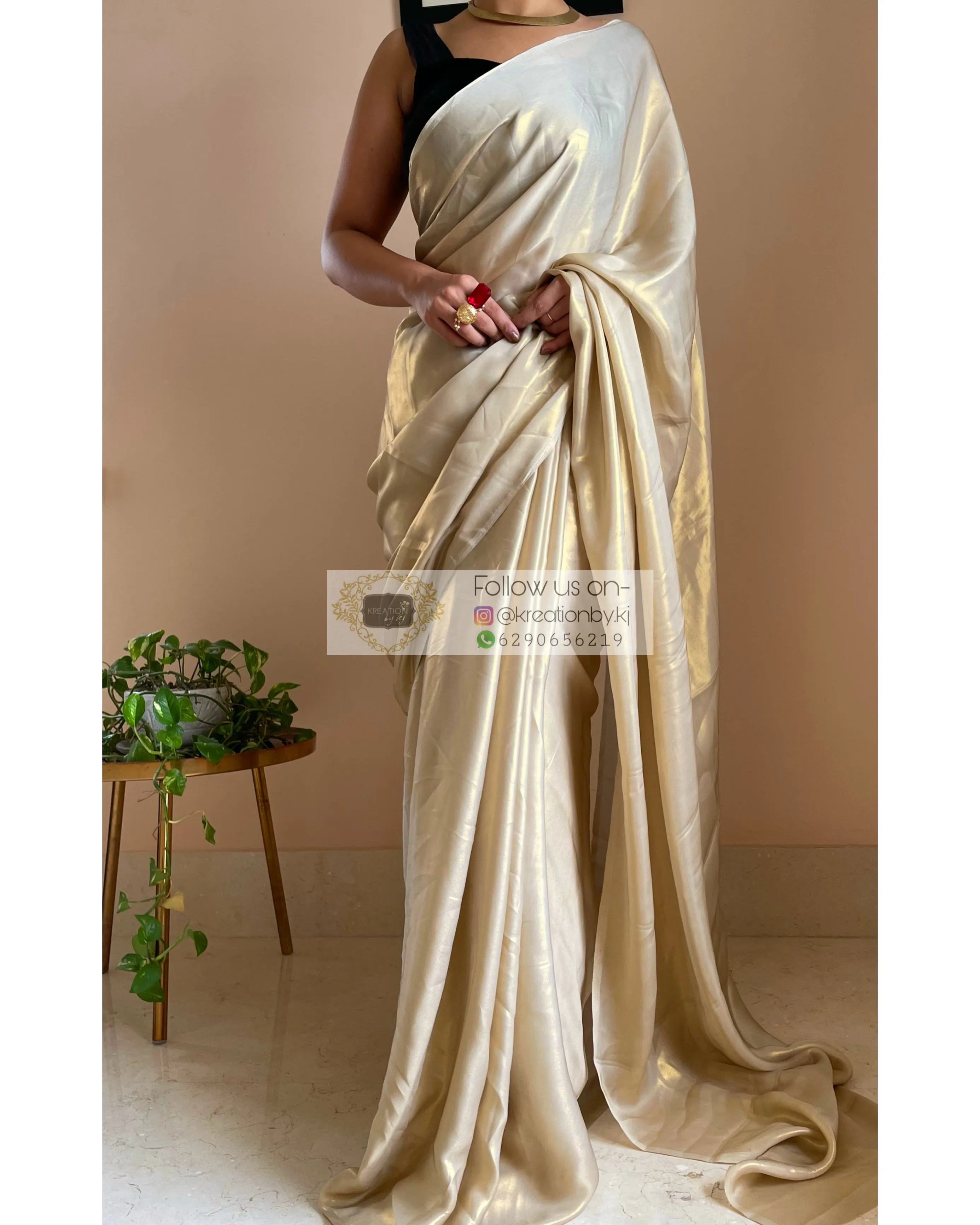 Beige Shimmer Satin Saree