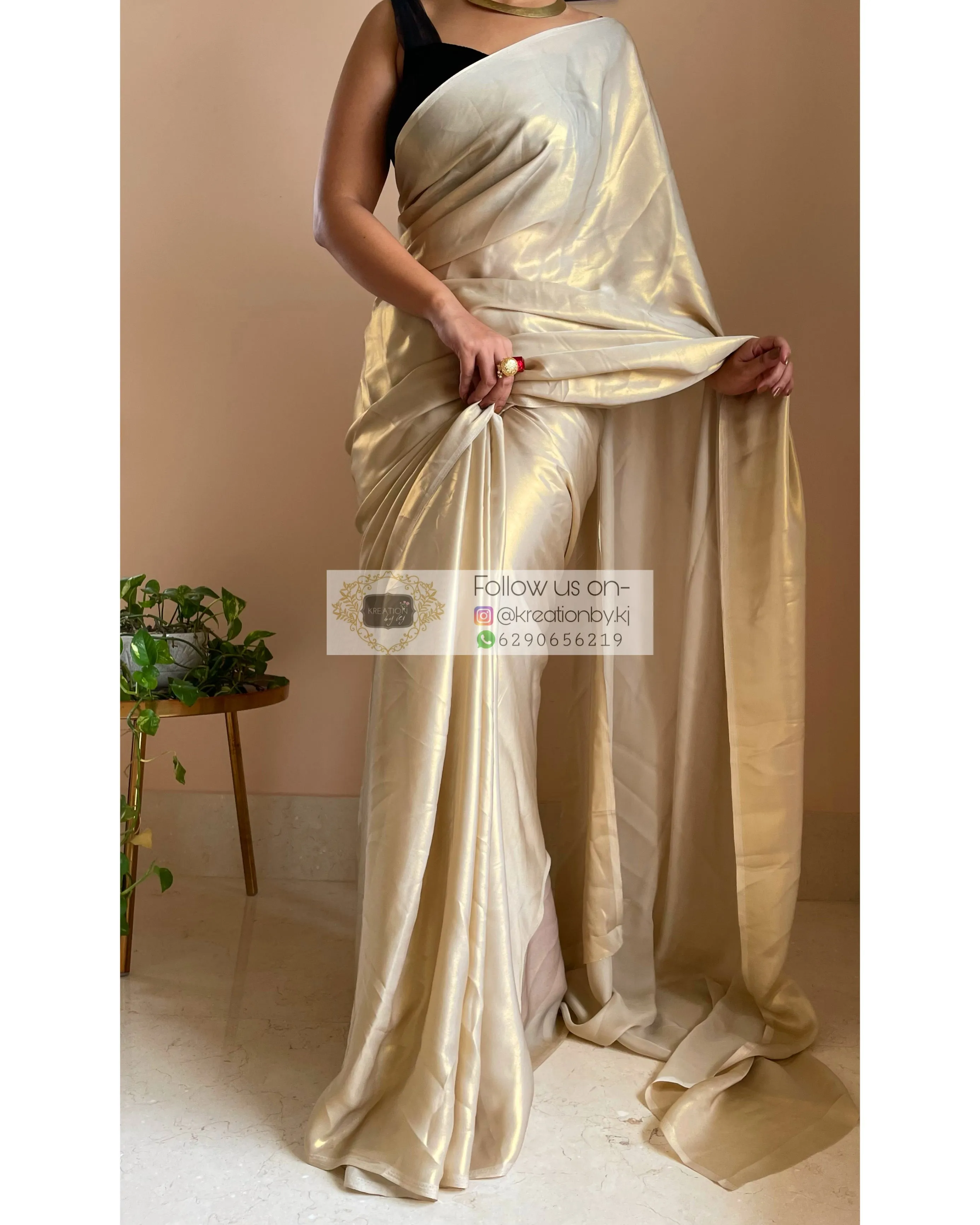 Beige Shimmer Satin Saree