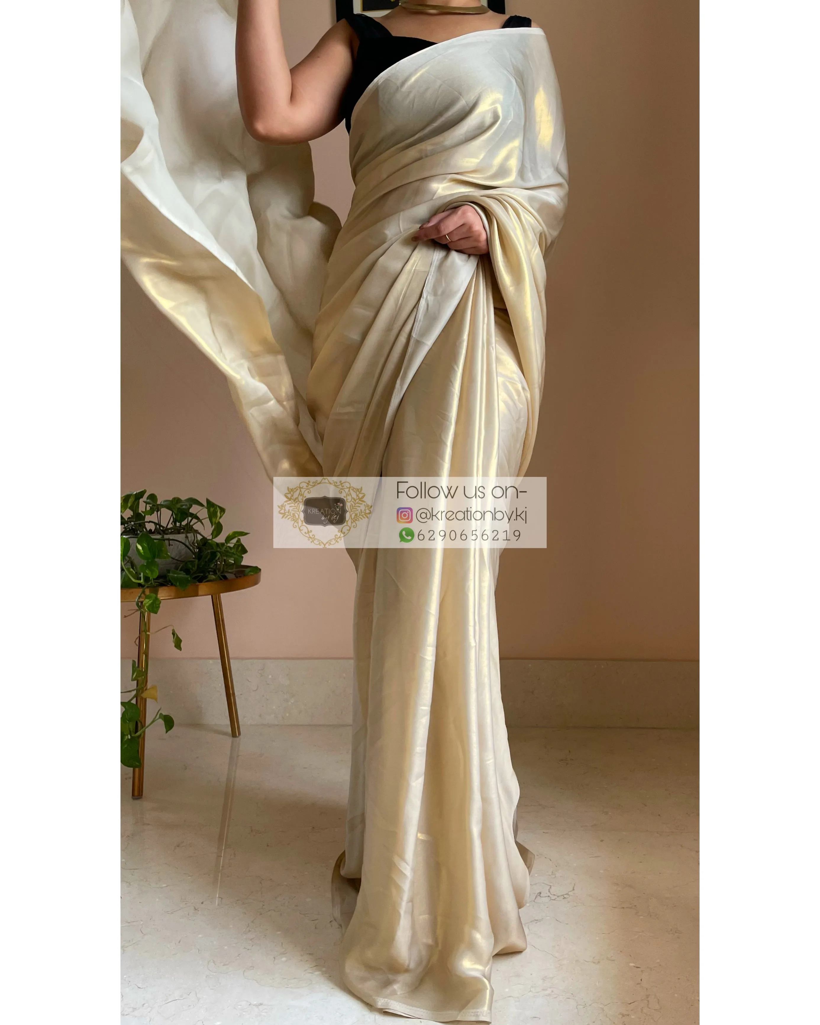 Beige Shimmer Satin Saree