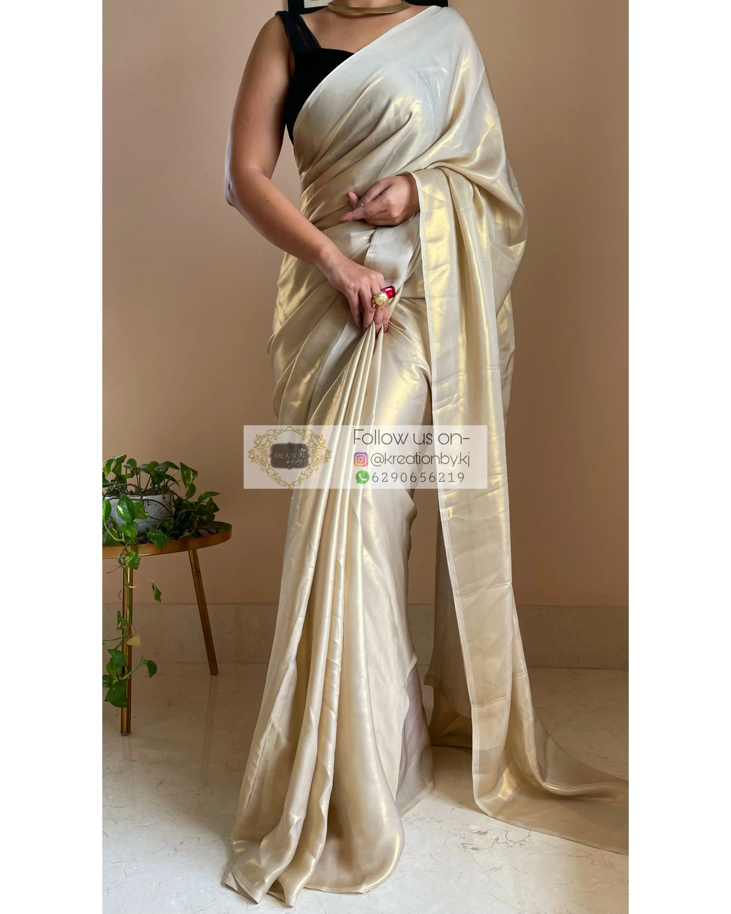 Beige Shimmer Satin Saree