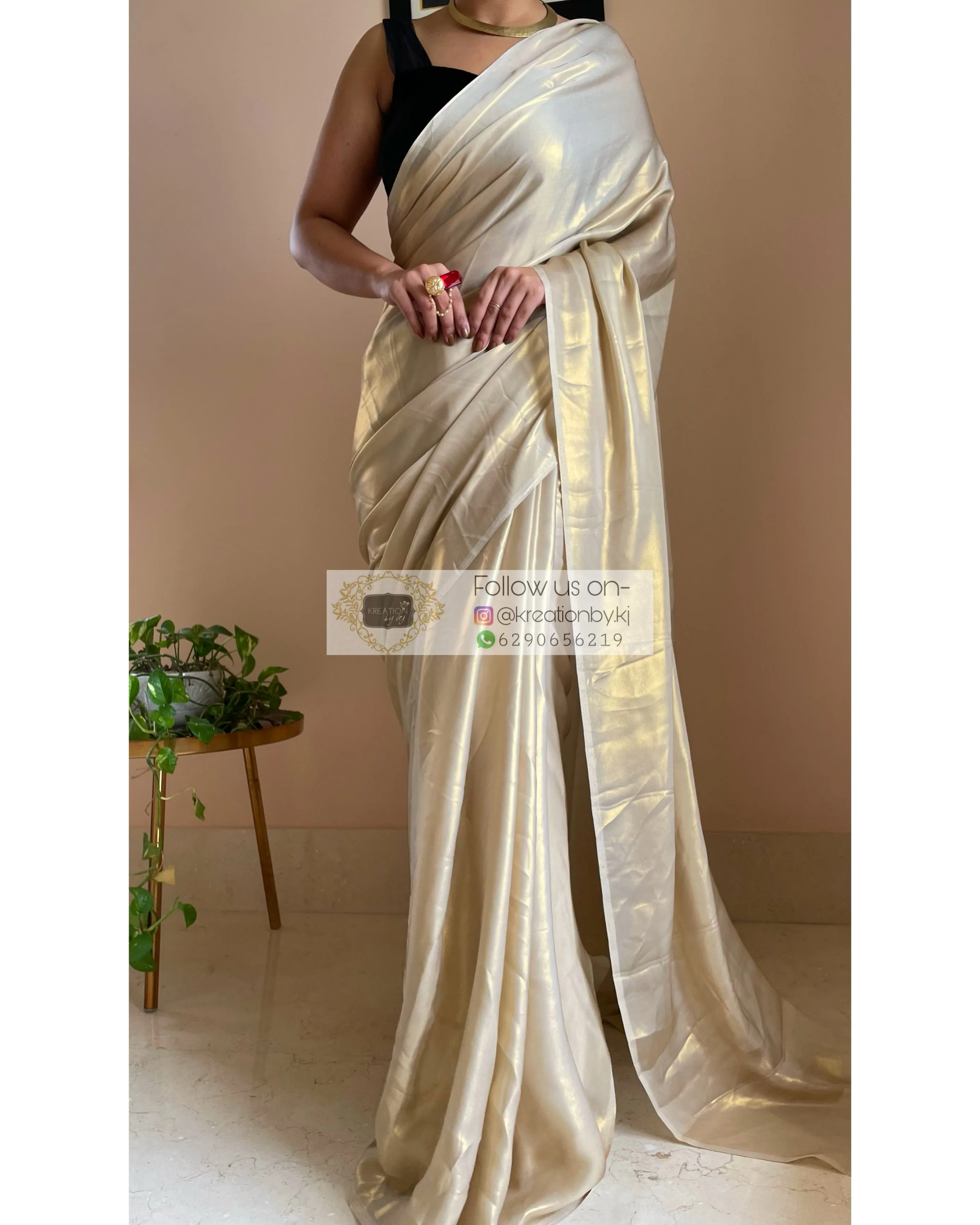 Beige Shimmer Satin Saree