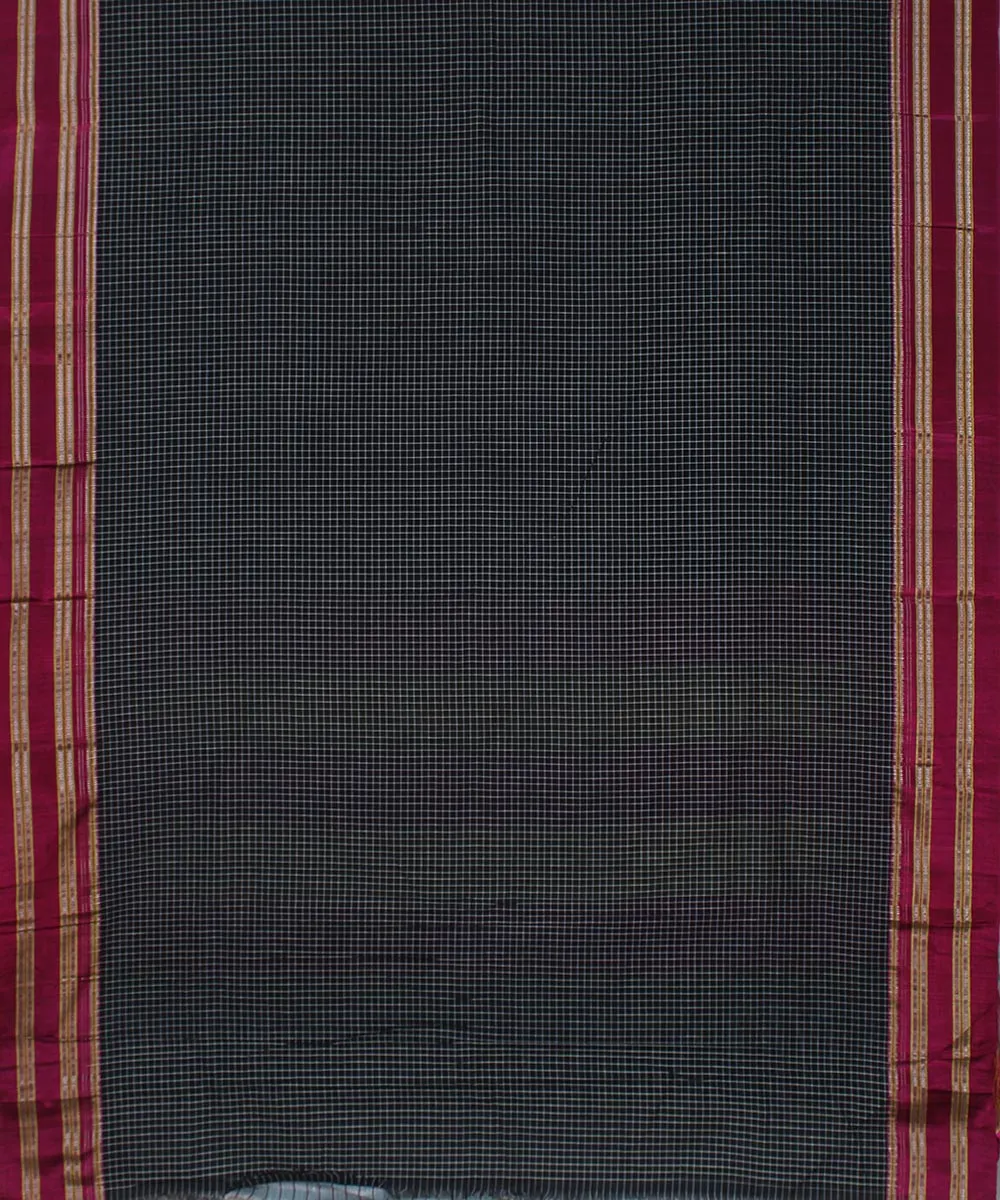 Black check pink gayatri border handwoven ilkal cotton silk saree