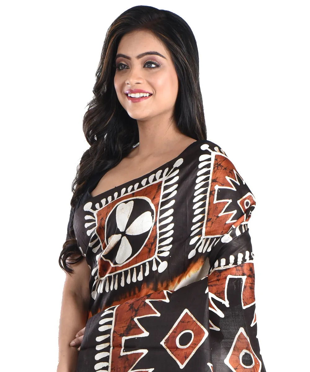 Black cream silk handloom batik print saree