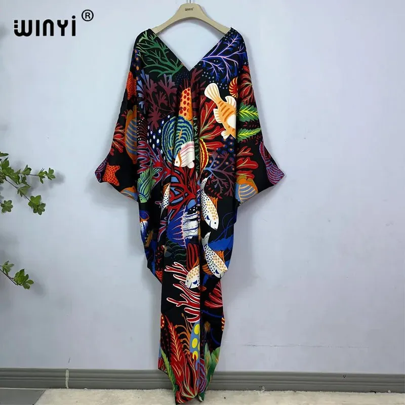 Bohemian Print Maxi Kaftan: Stylish Summer Abaya Dress for Women