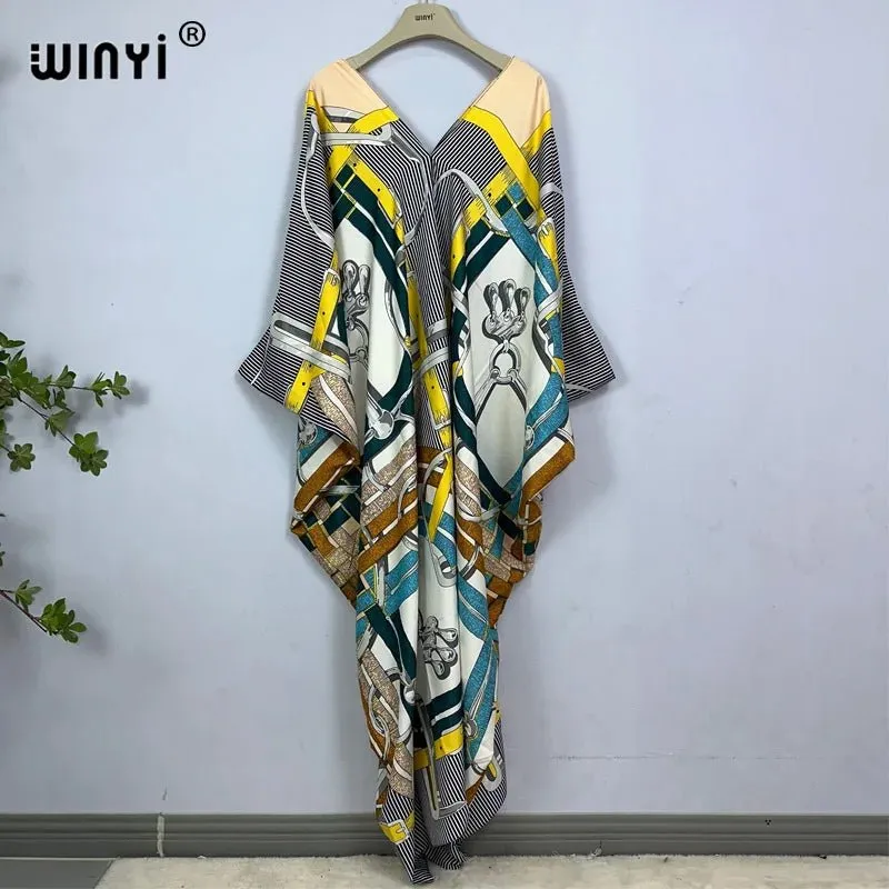 Bohemian Print Maxi Kaftan: Stylish Summer Abaya Dress for Women