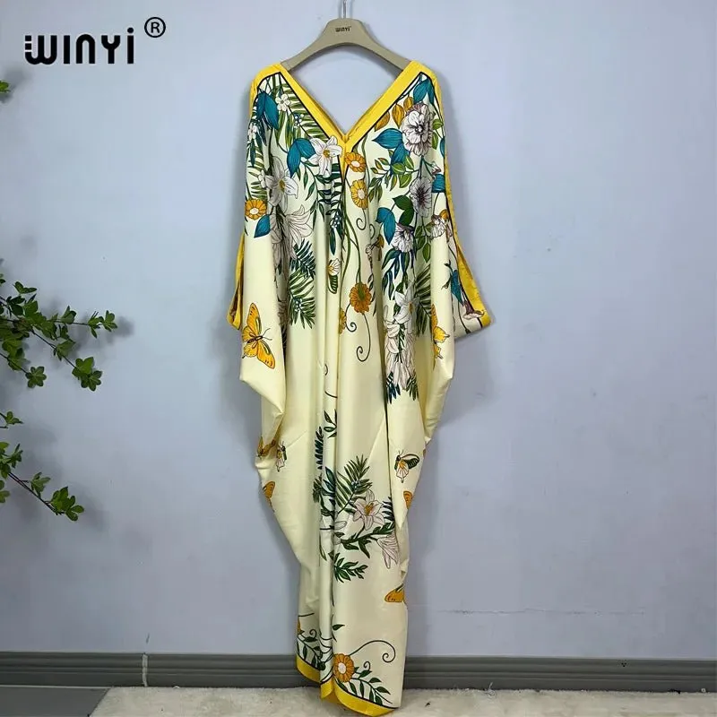 Bohemian Print Maxi Kaftan: Stylish Summer Abaya Dress for Women