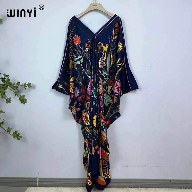 Bohemian Print Maxi Kaftan: Stylish Summer Abaya Dress for Women