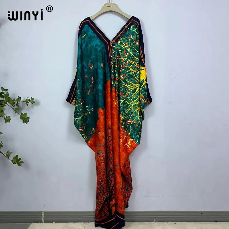 Bohemian Print Maxi Kaftan: Stylish Summer Abaya Dress for Women