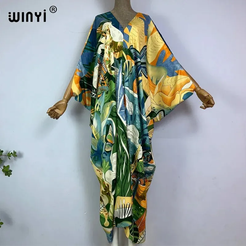 Bohemian Print Maxi Kaftan: Stylish Summer Abaya Dress for Women